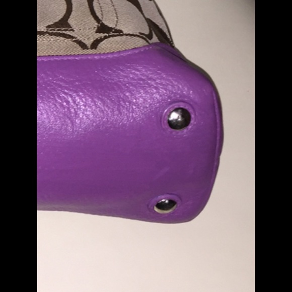 COACH Penelope Khaki Signature Purple Leather Bag - Picture 5 of 8